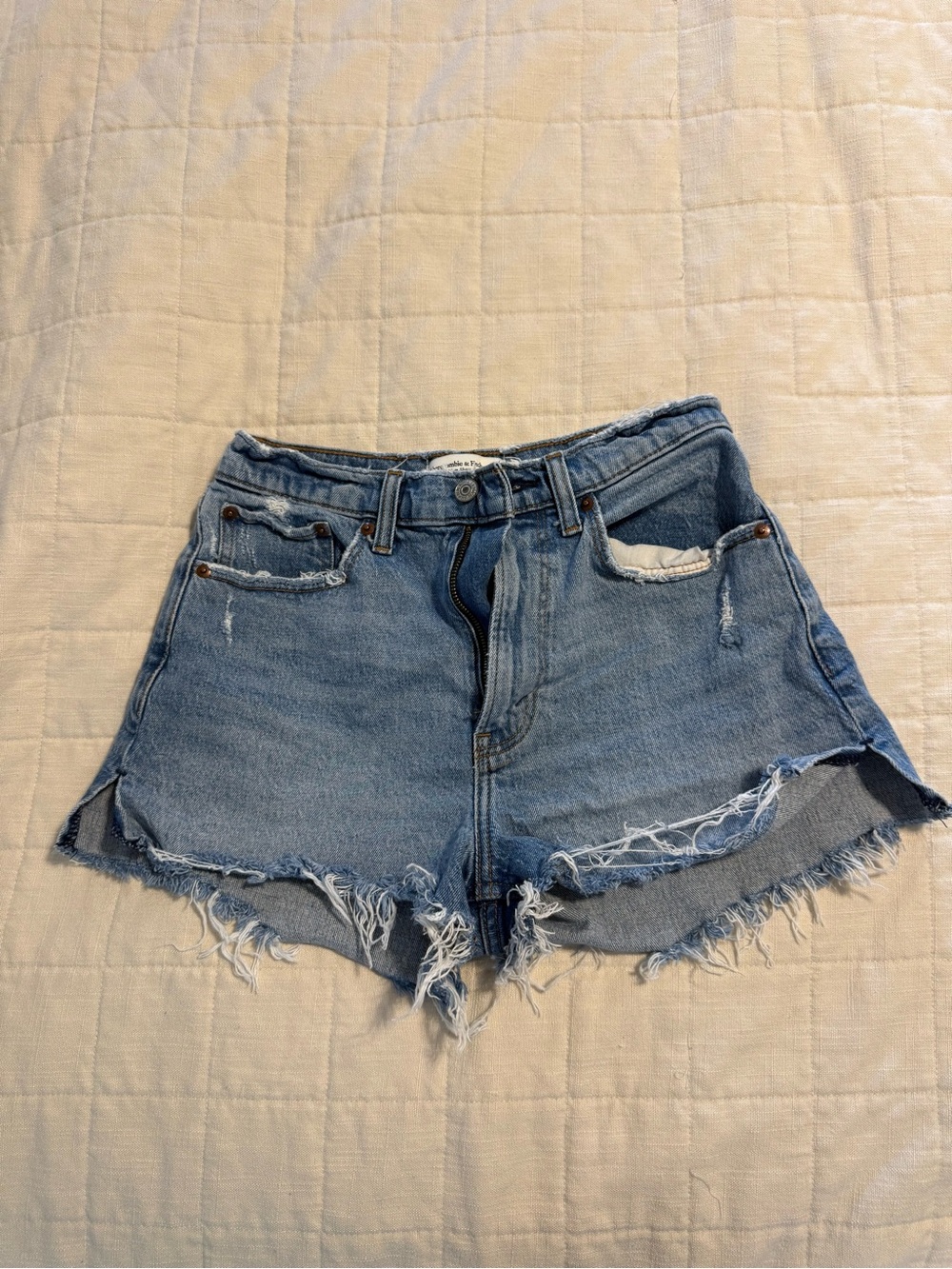 Abercrombie & Fitch Light Blue Frayed Denim Shorts